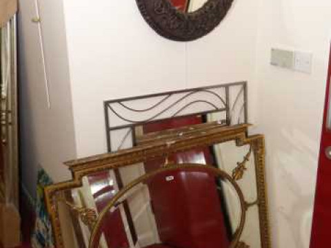 Carved oak circular mirror, gilt framed mirror, mahogany framed mirror...