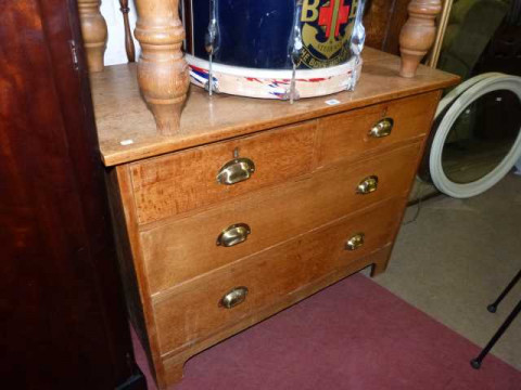 Four drawer oak chest, French single bedstead and large canvas print (3)