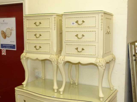 Pair Louis style three drawer pedestals