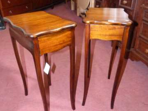 Pair shaped top mahogany single drawer side tables