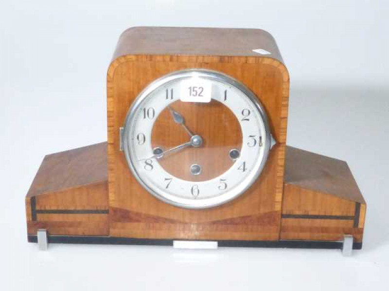 Walnut inlaid Art Deco mantel clock