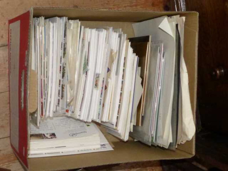 Box of mixed first days covers, stamp albums, presentation packs, PHQ cards
