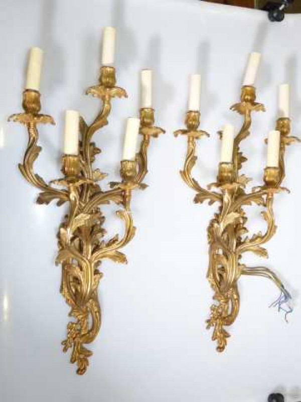 Pair of Ormolu five branch wall lights