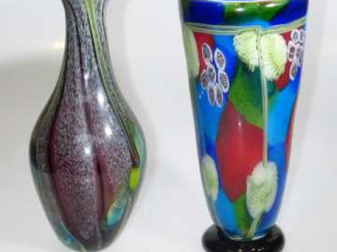 Two multi colour Murano glass vases
