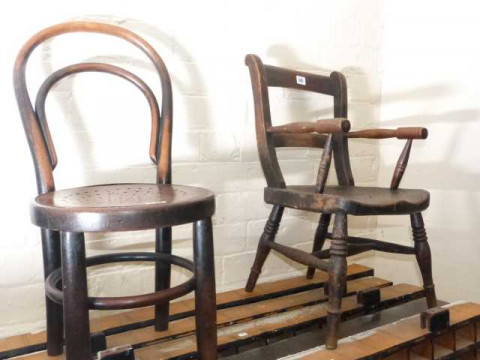 Victorian child's elbow chair and bentwood child's chair
