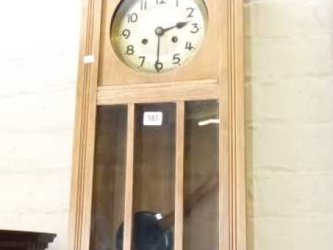 1930's light oak wall clock