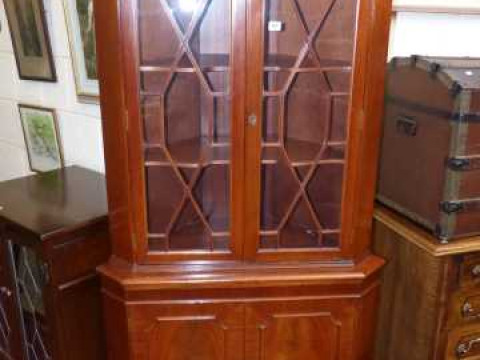 Mahogany astragal glazed four door corner cabinet