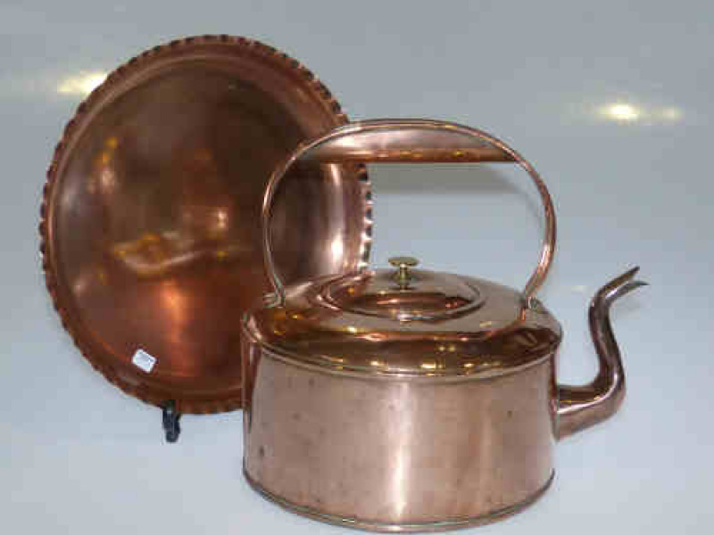 Victorian copper kettle and tray
