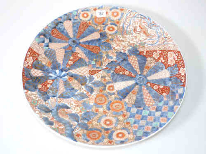 Large Imari style pottery wall plaque, 46cm diameter