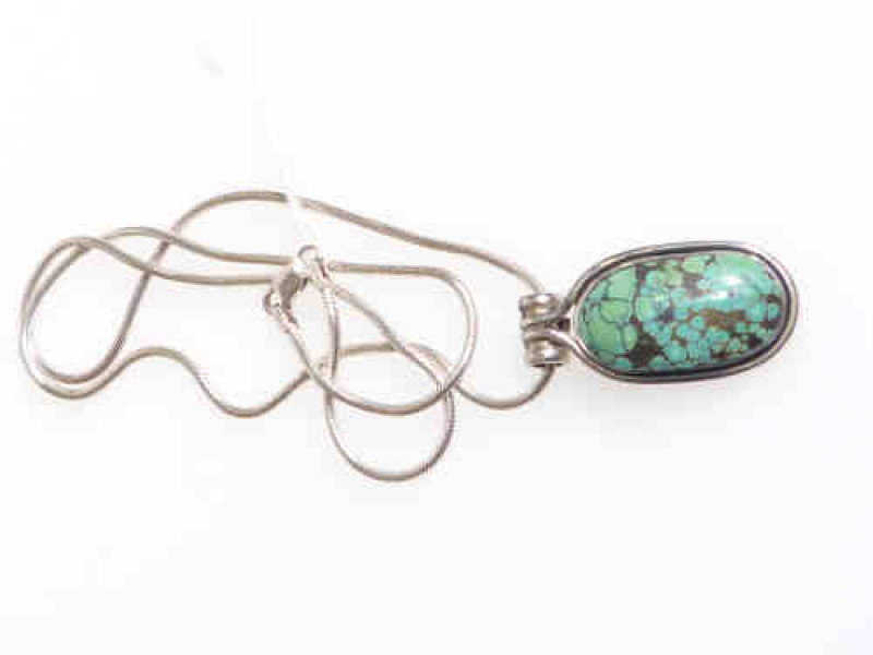 Turquoise pendant with integral chain, stamped 925