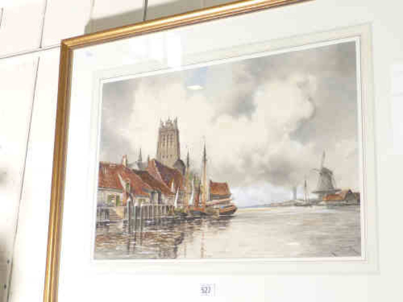 Louis Van Staaten, Dutch harbour scene, watercolour, 35cm x 52cm, framed