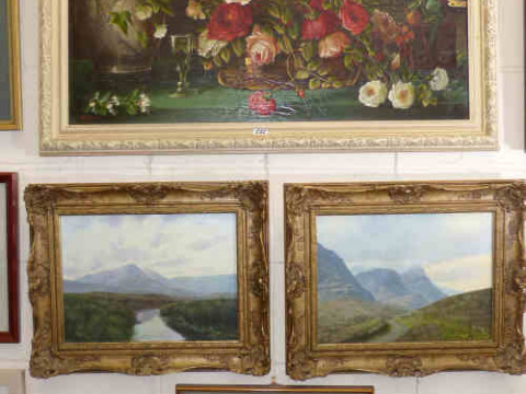 F C Orbitt, still life oil painting, 50cm x 90cm, G Ritchie '78, pair...