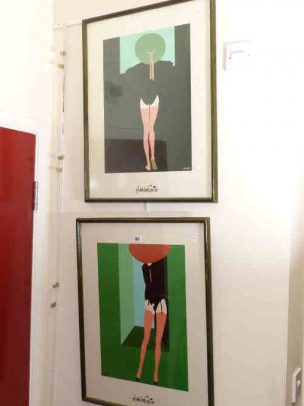 Pair of A dalla Corta pictures of females, framed