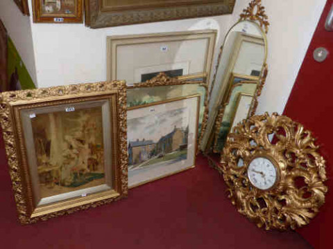 Framed chrystoleum, pair of chrystoleums, pair of silhouettes, four pictures,...