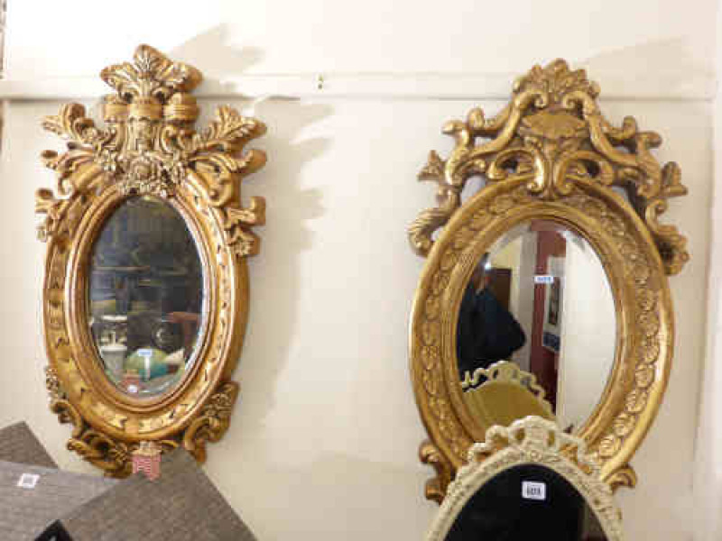 Louis style cheval mirror and two similar oval gilt framed mirrors (3)