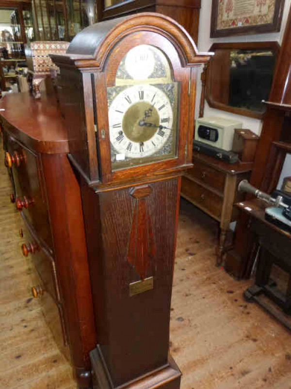 1930's oak arched top grandmother clock