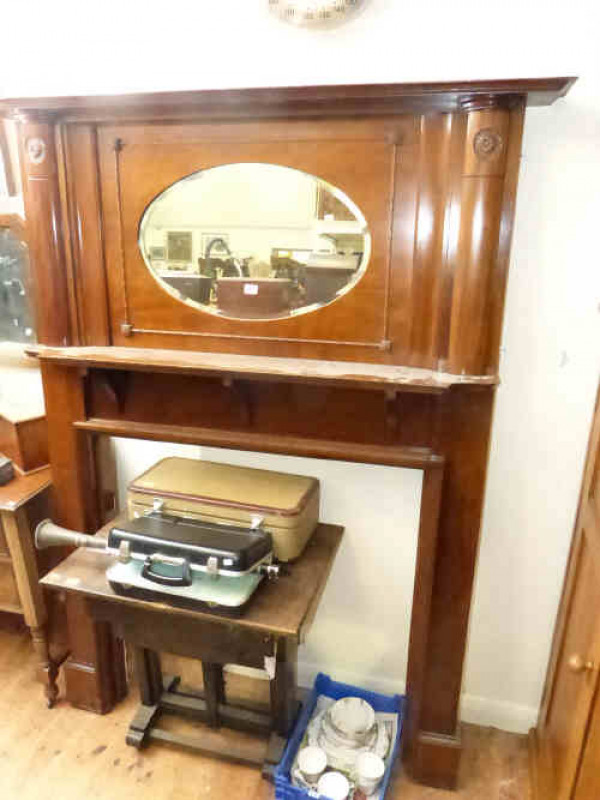 1930's mahogany mirror backed fire surround