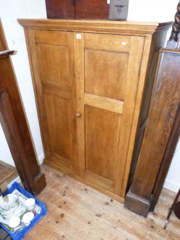 Panelled Oak double door school cupboard