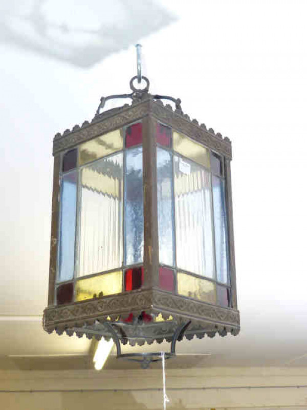 Coloured leaded glass hall lantern shade
