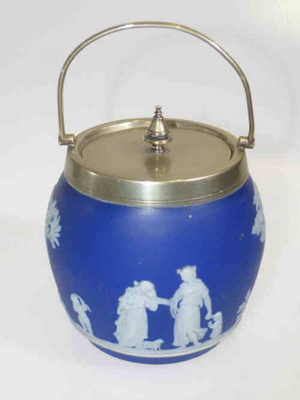 Wedgwood blue jasperware biscuit barrel