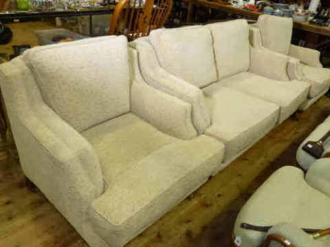 Three-piece lounge suite in light diamond pattern fabric