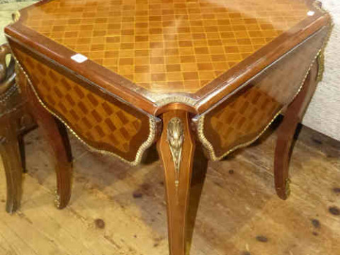 French gilt mounted drop side occasional table on cabriole legs