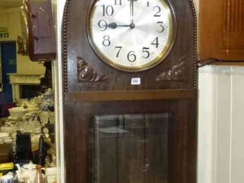 1930's oak dome top triple weight longcase clock (woodworm to bun feet)
