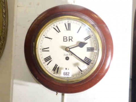 Mahogany cased fusee wall clock, the face painted with the initial B.R....