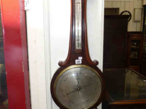 Antique rosewood banjo barometer having silvered dial W Gray, Leicester