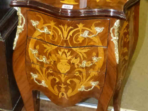 Continental marquetry and gilt mounted three drawer chest
