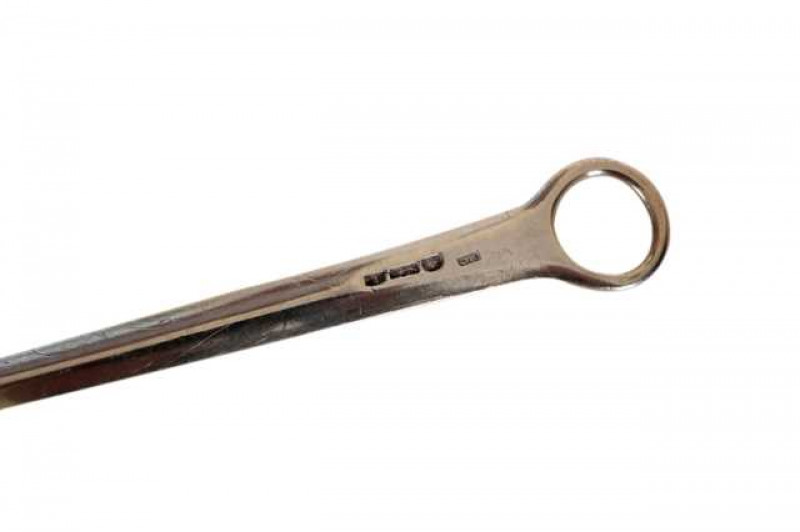 A George III silver meat skewer, Richard Crossley, London 1784, tapering with plain ring handle, engraved with an initial. Approximately 2.6 troy ozs, 32cm