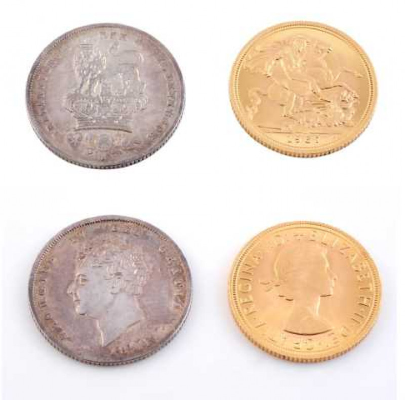 A 1967 sovereign, together with a George IV 1826 shilling. (2)