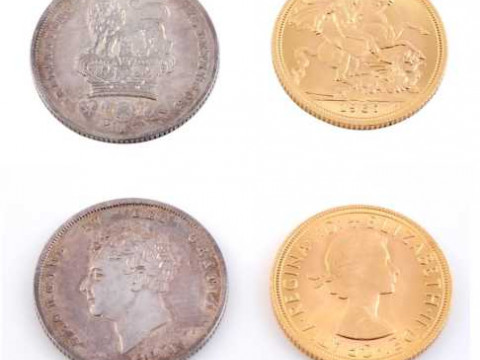 A 1967 sovereign, together with a George IV 1826 shilling. (2)
