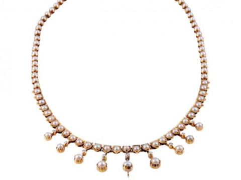 A seed pearl necklace, circa 1890-1900, set to the entirety with eighty...