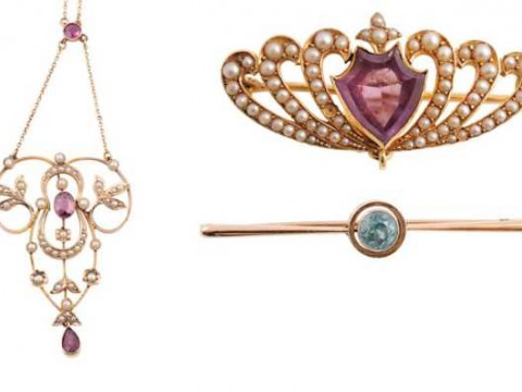 An Edwardian amethyst and seed pearl necklace, set to the centre with...