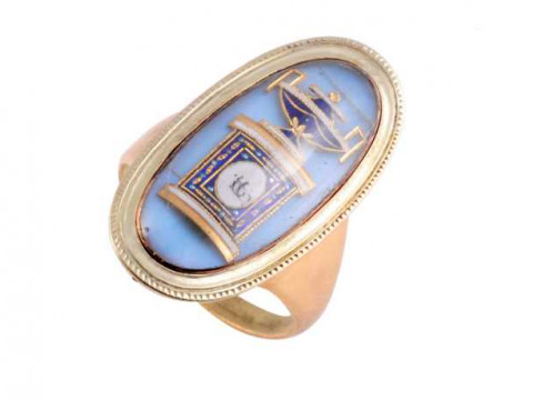 An enamel mourning ring, circa 1790-1800, the oval shaped plaque set with...