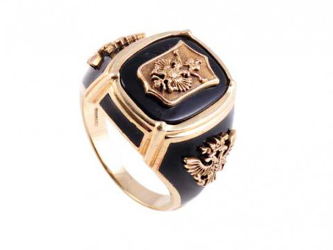 A Russian black enamel gentleman's signet ring, each black enamel plaque...