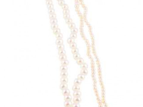 A cultured pearl, purple tourmaline and diamond necklace, the double strand...