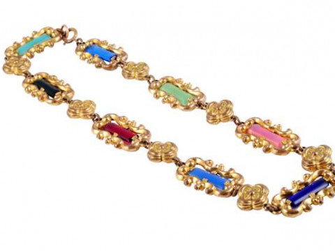 An early Victorian necklace, the eight elaborately moulded rectangular...