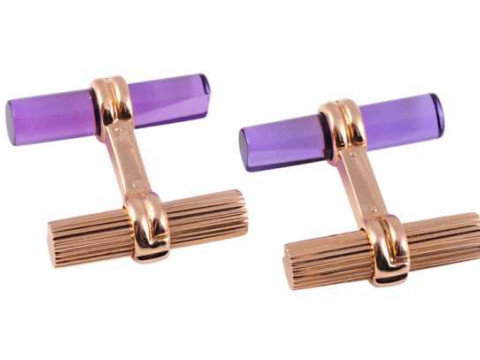 Boucheron: A pair of yellow gold cufflinks, the fixed and moulded bar...