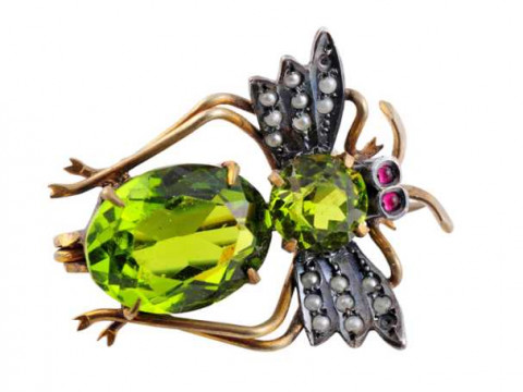 A late Victorian brooch, modelled as a fly, the large oval cut glass four...
