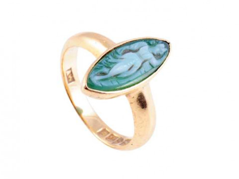 An early 19th Century cameo ring, the marquise shaped mount depicting...