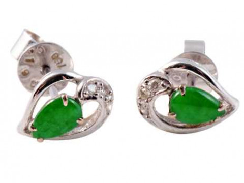 A pair of jadeite ear studs, the pear cut jadeite plaque four claw set...
