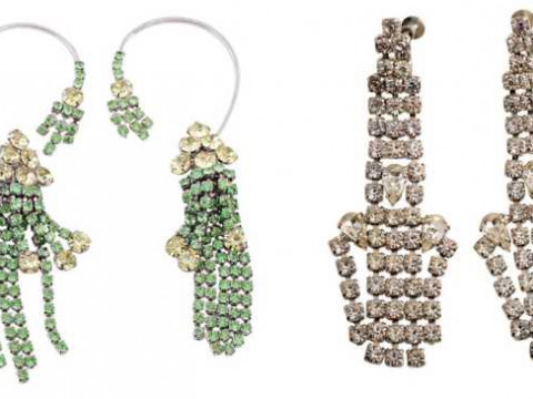 A pair of paste set earrings, circa 1920, set to the bottom with five...