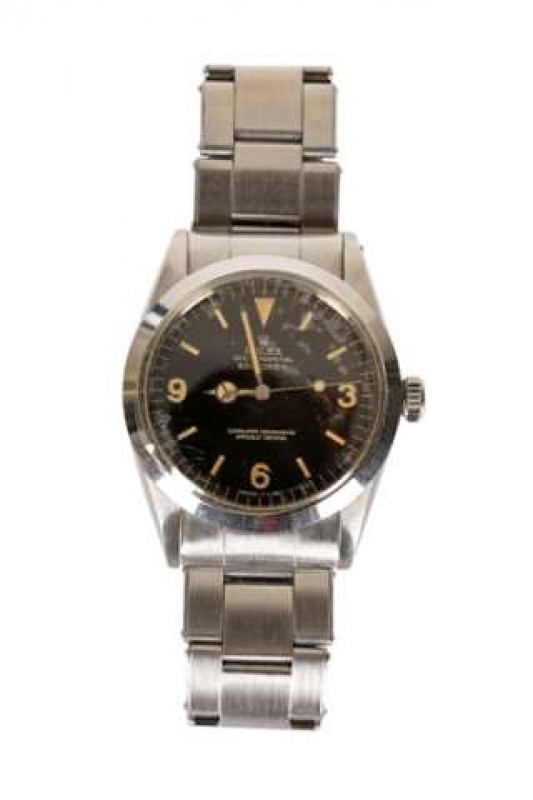 A Rolex Oyster Perpetual Explorer wristwatch, the black dial applied with luminous baton, dagger and Arabic numerals, centre sweep seconds, luminous Mercedes hands, on a 7206 bracelet, with certificate numbered 1283312/34072, Ref 1016, purchased from N.A.