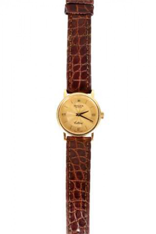 A lady's Rolex Cellini 18 carat gold wristwatch, with baton and Roman numerals, quartz movement, numbered 6110/K664515, brown leather Rolex stamped straps, in original fitted box with outer card case and guarantee.