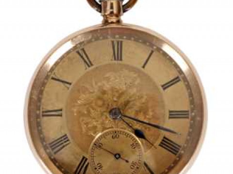 A Continental open faced pocket watch, with Arabic numerals and subsidiary...