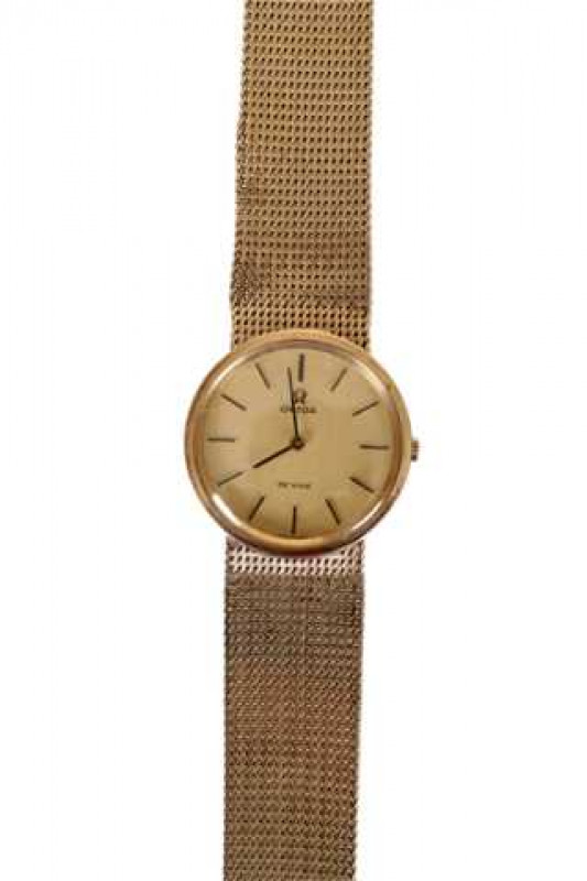 A gentleman's Omega De Ville wristwatch, with baton numerals, the bracelet strap with 9 carat gold hallmarked fastener. Approximately 53 grams