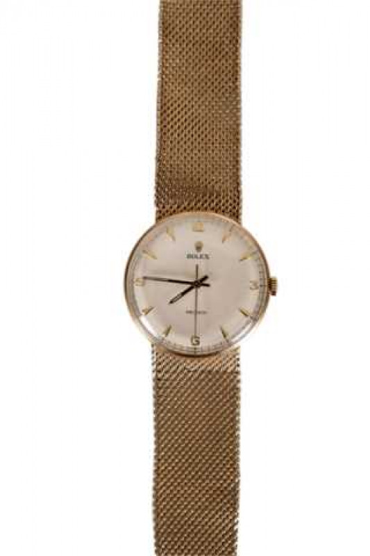 A Gentleman's Rolex Precision wristwatch, with centre sweep seconds, the bracelet strap with hallmarked 9 carat gold and engine turned fastener. Approximately 58 grams