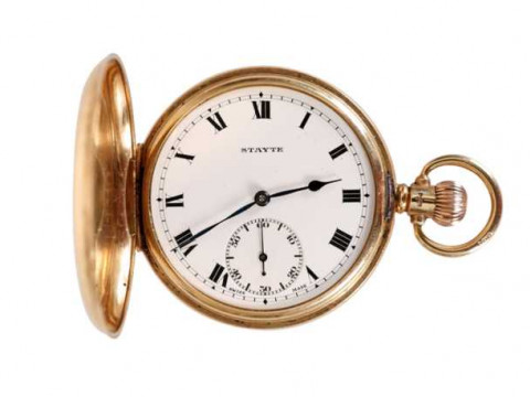 A 9 carat gold hunter pocket watch, with Roman numerals and subsidiary...